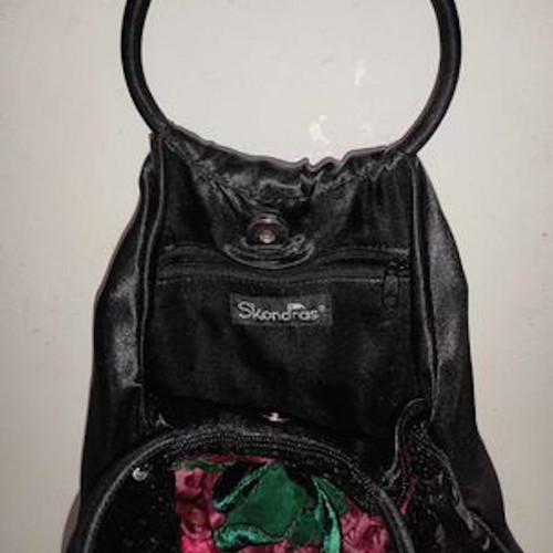 Skondras women's bag used, satin with sequins and flowers