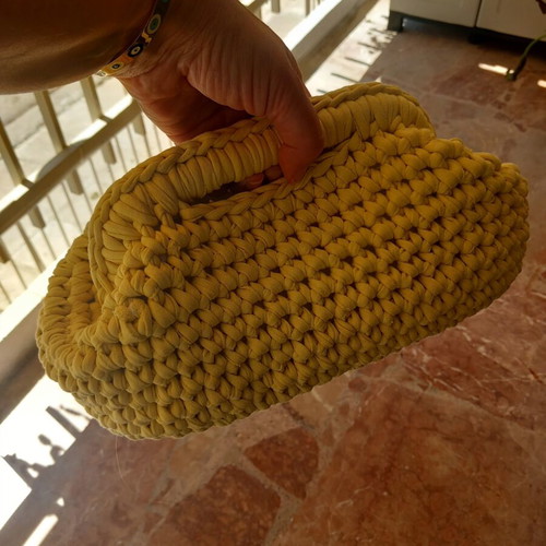 Handmade clutch bag with mako yarn yellow, new