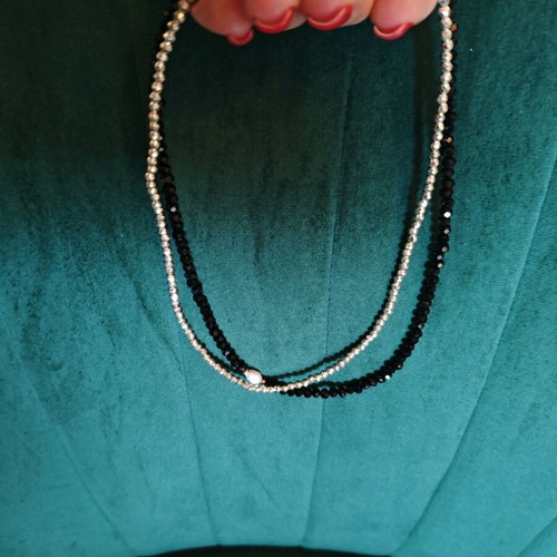 Set of 2 Handmade Necklaces with Black Spinel and Silver Hematite New