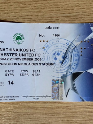 Champions League collectible ticket Panathinaikos Manchester United used 2003