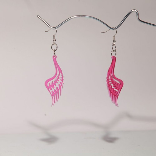 Wings earrings made of recycled plexiglass new, surgical steel hooks