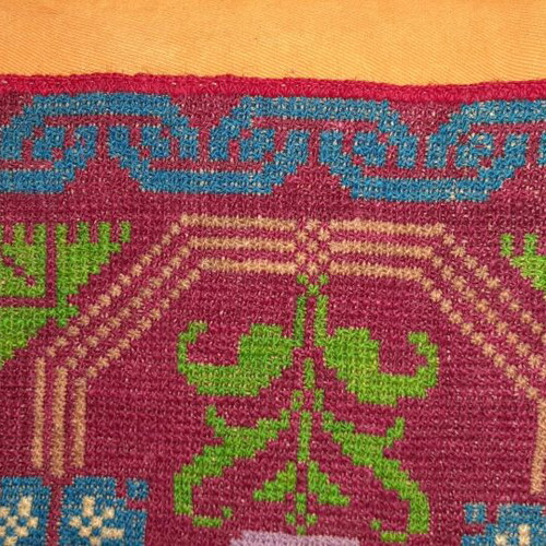 Wool Rug Handmade Embroidered on Canvas Like New, 1950s