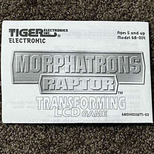 Tiger manual for Morphatrons Raptor like new