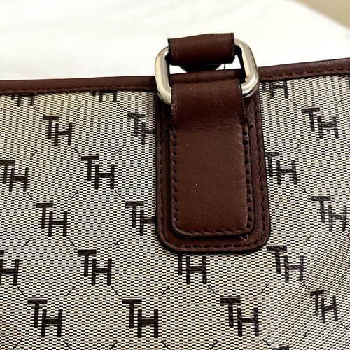 Tommy Hilfiger Monogram Jacquard Canvas Shoulder Bag used, beige/brown