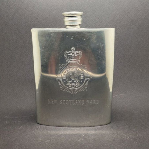 Scotland Yard flask used, pewter construction, made in England