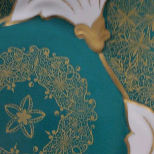 Weimar porcelain plate vintage like new, emerald green with gold