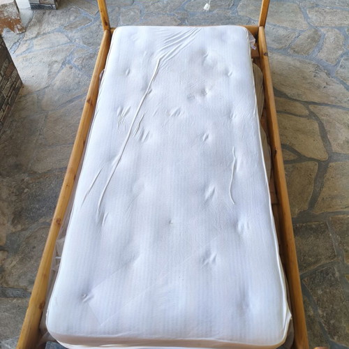 Wooden bed with mattress used, Swedish wood, 2x1 meters