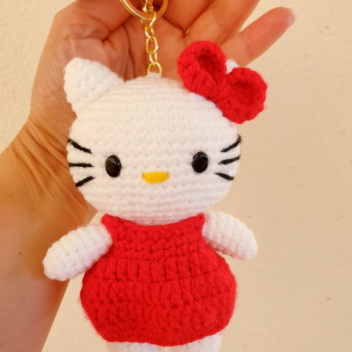 Hello Kitty bag charm crochet handmade, new, red dress