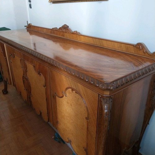 Living room furniture set used, handmade carved pieces from 1960s