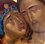  Pieta,(Η Παναγία με τον Χριστό)  Χειροποίητη Αγιογραφία, ζωγραφισμενη με αυγοτέμπερα, με φύλλο χρυσο