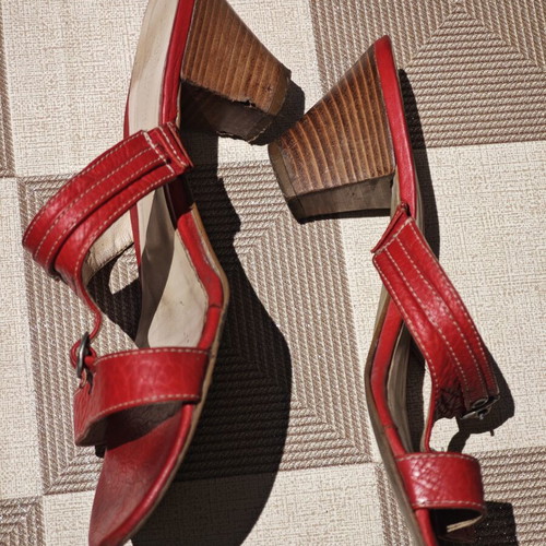 J. Bournazos Athens leather sandals used, red-orange, size 40