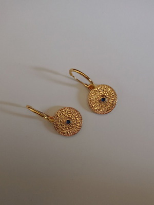 Gold-plated silver 925 earrings with zodiac circle and blue zircon new