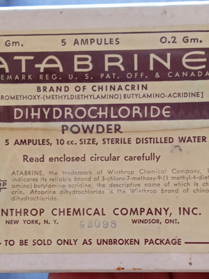 Vintage σετ Atabrine Dihydrochloride πλήρες από Winthrop Chemical Co.