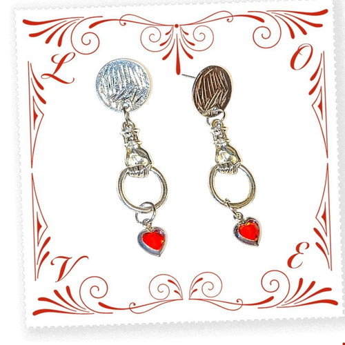 Handmade stainless steel Saint Valentine earrings with hearts, new