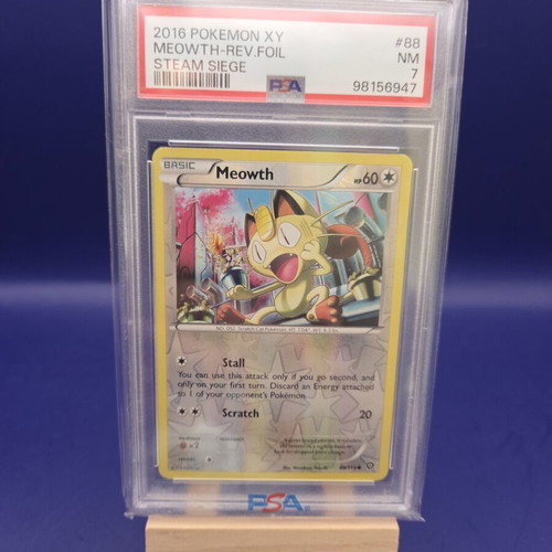 Pokemon TCG Meowth Reverse Foil card new, PSA grade 7