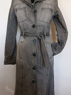 Bershka 90s vintage long denim coat like new, with removable fur collar