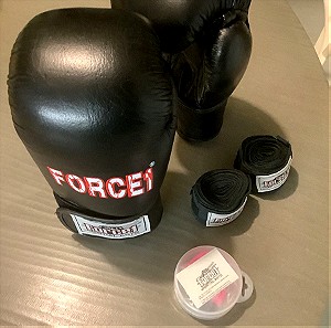 Δερμάτινα γάντια kick boxing FORCE1+ μασέλα & μπαντάζ