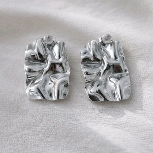Silver statement earrings with embossed design new
