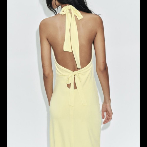 Zara dress M, soft yellow, halter neck with back zipper