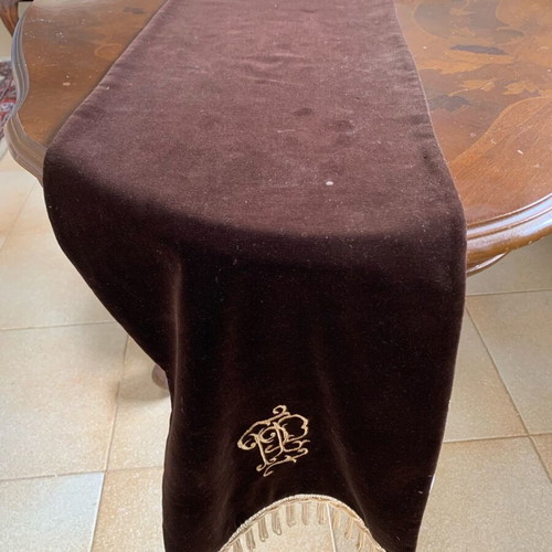 Luxury velvet double-sided table runner like new with gold monogram