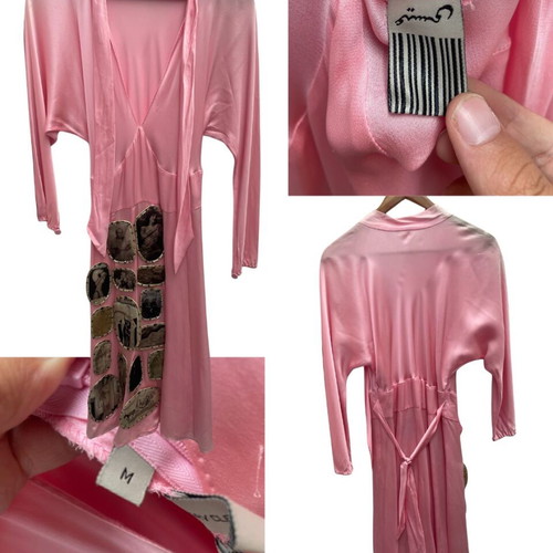 Essa Dubai Pink Satin Draped Dress used with photo embellishments