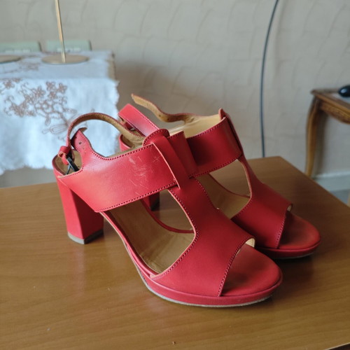 Anna F leather sandals used, red, size 35.5
