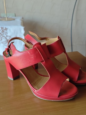 Anna F leather sandals used, red, size 35.5