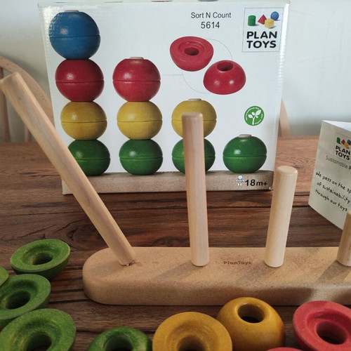 Plan Toys Eco Wooden Sort & Count Stacking Toy like new