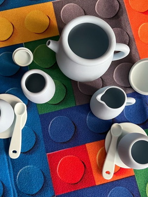 Blue silicone tea and coffee set without BPA with containers and spoons