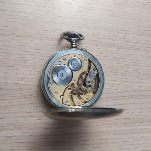 Longines men's pocket watch used, vintage, 9 Grands Prix, silver