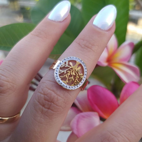 Ring with Tree of Happiness from Stainless Steel new