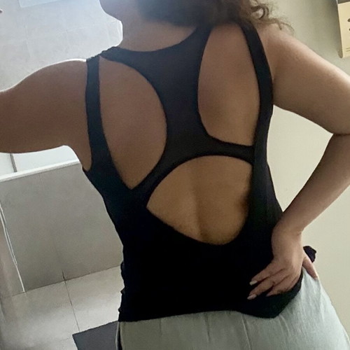 Oysho black cotton open back mesh tank top