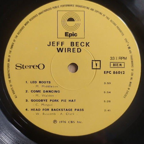 Jeff Beck Wired LP винил употребяван, 33 rpm, 1976