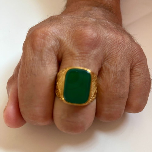 Gold Signet Ring with Green Onyx Style Stone new, 316L Stainless Steel, US 12