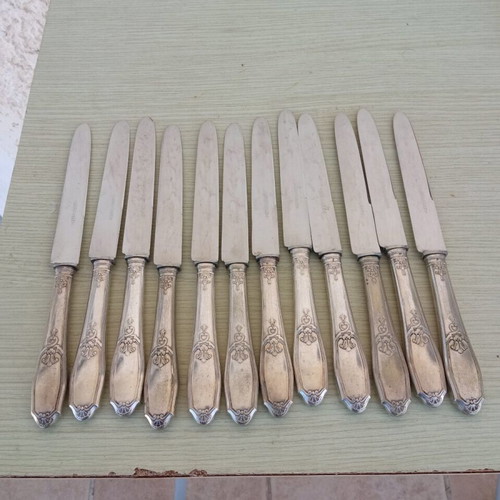 Antique knives used, set of 12, stainless steel Art Nouveau