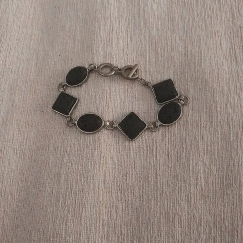 Silver bracelet with lava stones like new, square and oval