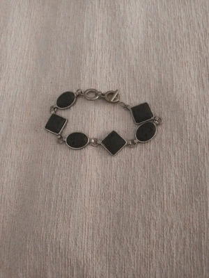 Silver bracelet with lava stones like new, square and oval