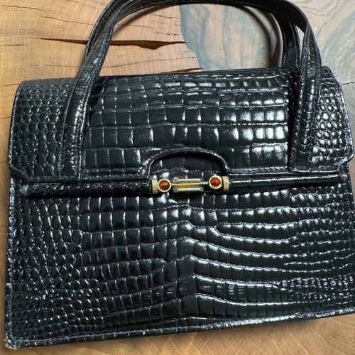 Bag with cute clasp like new, medium size, croc style, black
