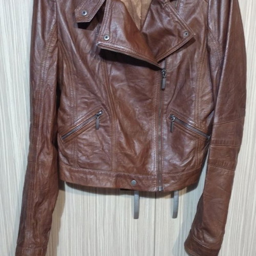 Saint Tropez leather jacket new, vintage style, brown, size S