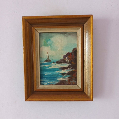Giorgos Roumpoulis painting used in solid wood frame 22x20 cm