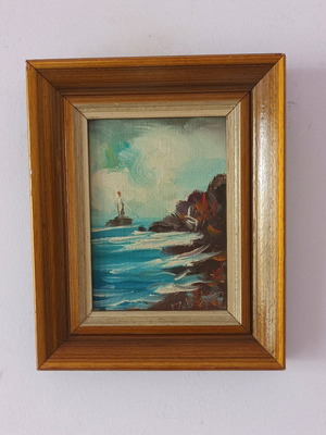Giorgos Roumpoulis painting used in solid wood frame 22x20 cm
