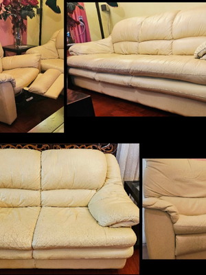 Leather sofa set from Italy used, 3-seat, 2-seat and armchair