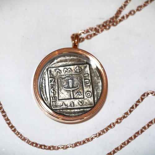Ancient pendant silver-plated coin - replica - Philip, glass case necklace pendant 22K gold-plated