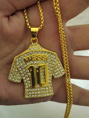 Messi Jersey Necklace Cuban Chain Gold Plated Unisex with Strass