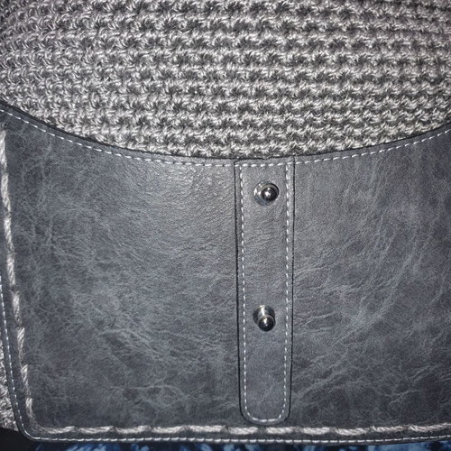 Handmade backpack bag new, knitted with gray leather details