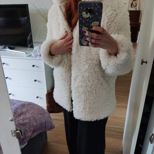 Zara fluffy teddy white bomber jacket oversized hooded XS like new
