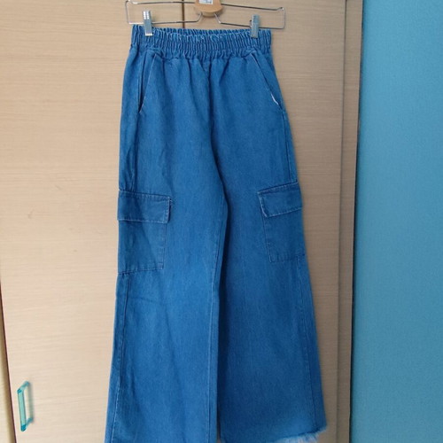 Cargo wide-leg jeans pants, blue, size M