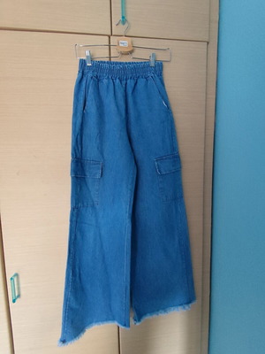 Cargo wide-leg jeans pants, blue, size M