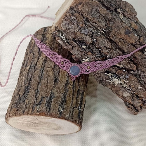 Macrame pink necklace handmade, new with semi-precious stone