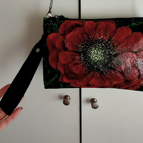 Crossbody bag made of genuine leather with hand-painted flower new